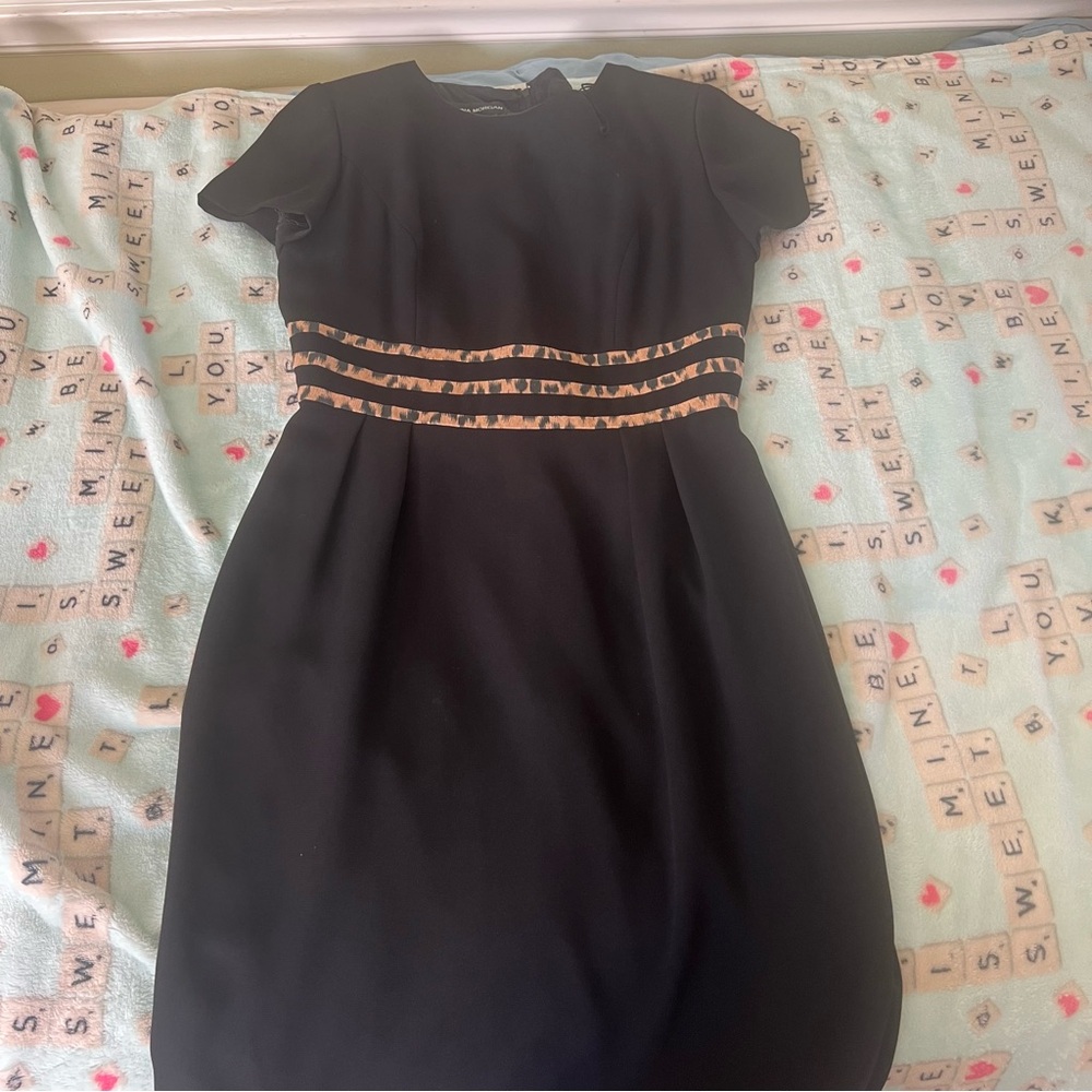 Donna Morgan Black Dress with Leopard Print Accents